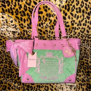 NWT Juicy Couture Exclusive Velour Retro Green Juicy Tale Daydreamer Tote